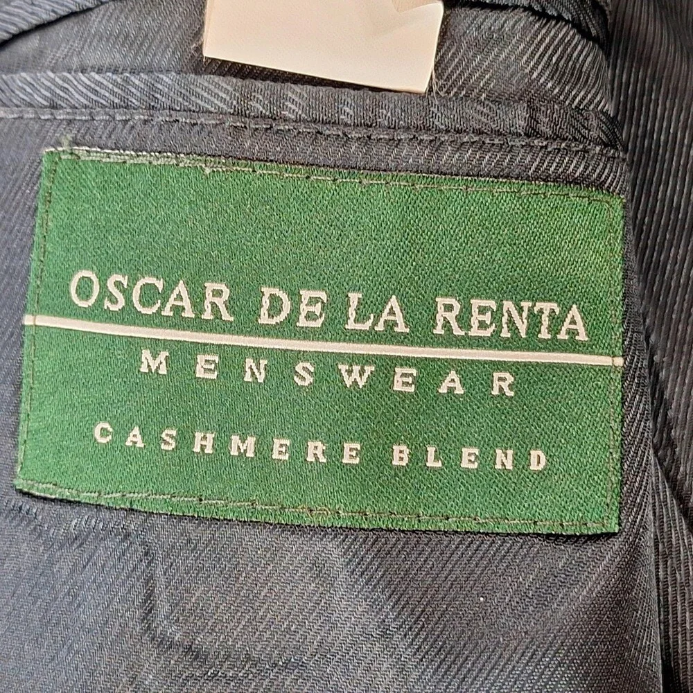 Oscar De La Renta Suit Jacket Mens 44 Long Blue Wool Cashmere Ventless 3 Button